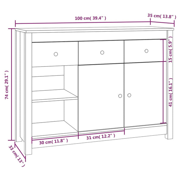 Sideboard Honigbraun 100x35x74cm Kiefer Massivholz