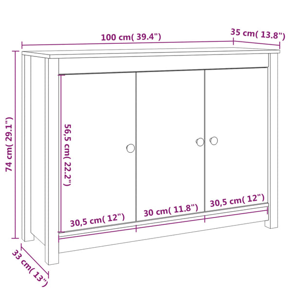 Graues Kiefer Massivholz Sideboard 100cm