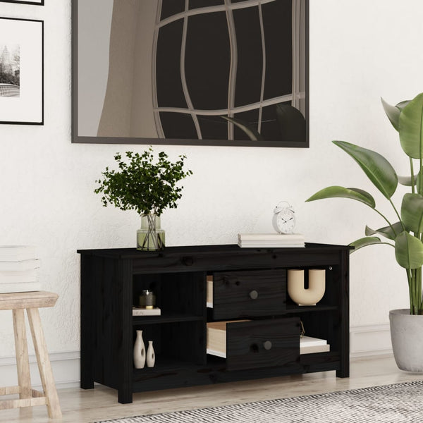 Schwarzer TV-Schrank Kiefer Massivholz 103cm