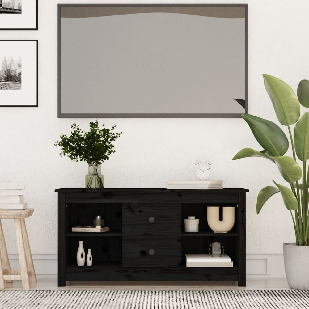 vidaXL TV Cabinet Black 103x36.5x52 cm Solid Pine Wood