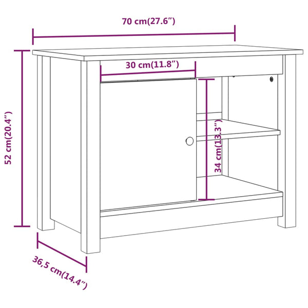 Grauer TV-Schrank 70x52cm Kiefer Massivholz