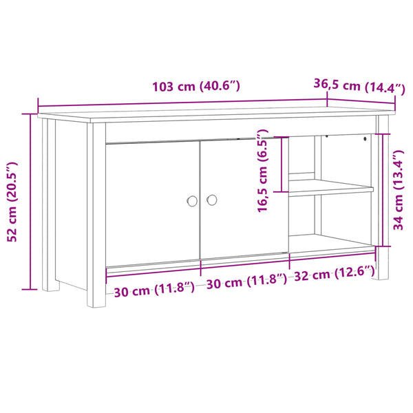 Weißer TV-Schrank Kiefer Massivholz 103 cm