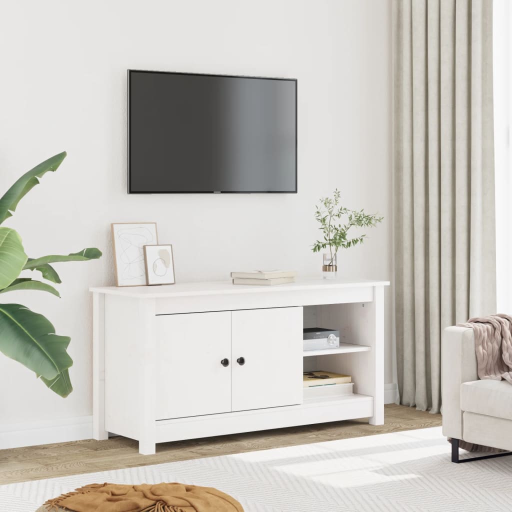 Weißer TV-Schrank Kiefer Massivholz 103 cm