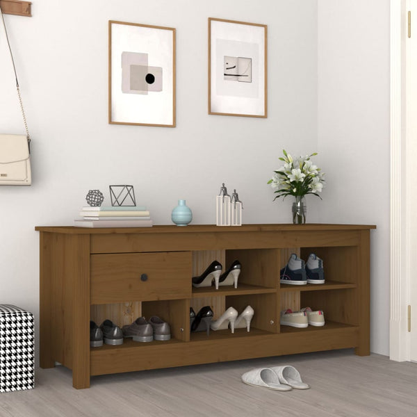 Schuhschrank Kiefer Massivholz Honigbraun 110 cm