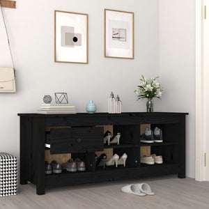 Schuhschrank Schwarz Kiefer Massivholz 110 cm