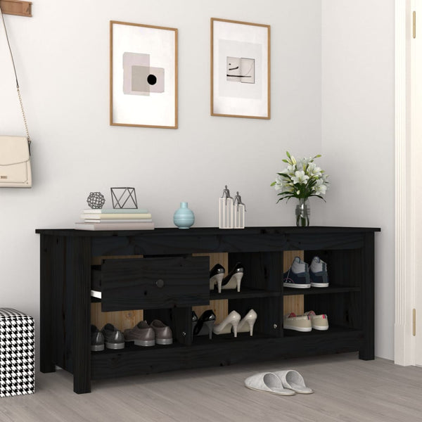Schuhschrank Schwarz Kiefer Massivholz 110 cm