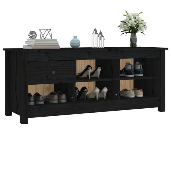 Schuhschrank Schwarz Kiefer Massivholz 110 cm