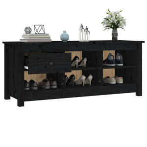 Schuhschrank Schwarz Kiefer Massivholz 110 cm
