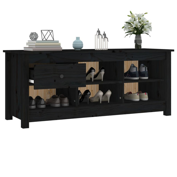 Schuhschrank Schwarz Kiefer Massivholz 110 cm