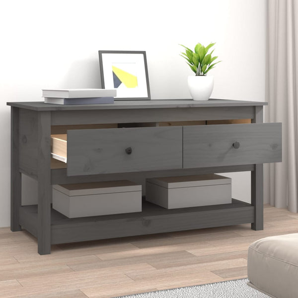 Grauer Couchtisch Kiefer Massivholz 102 cm