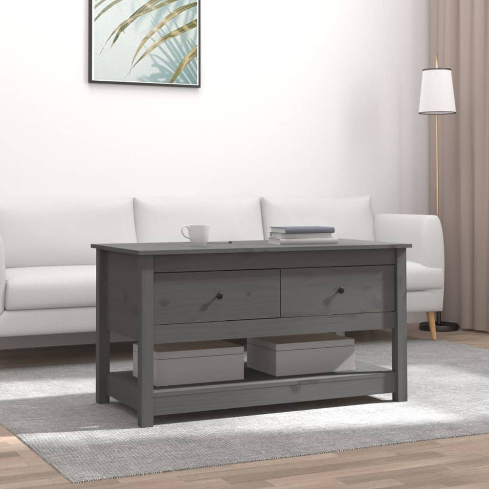 Grauer Couchtisch Kiefer Massivholz 102 cm