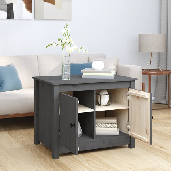 Grauer Couchtisch Kiefer Massivholz 71x49x55 cm
