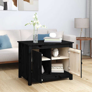 Schwarzer Couchtisch Kiefer Massivholz 71x49x55 cm