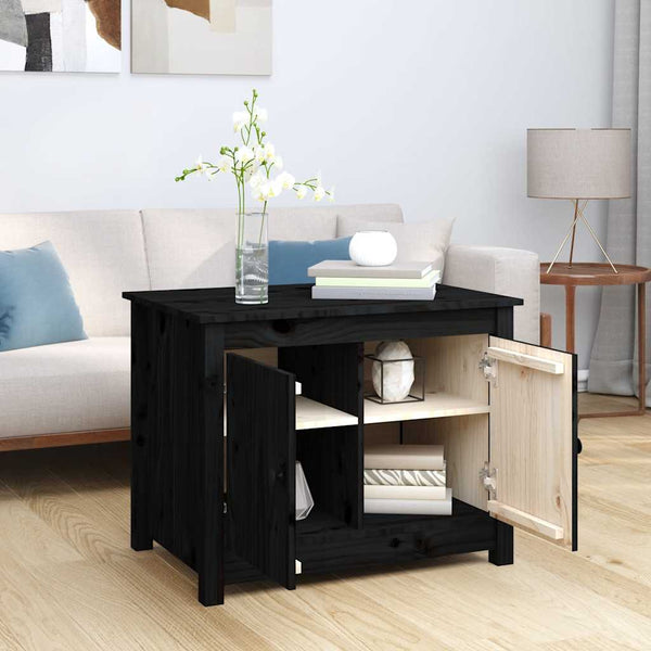 Schwarzer Couchtisch Kiefer Massivholz 71x49x55 cm