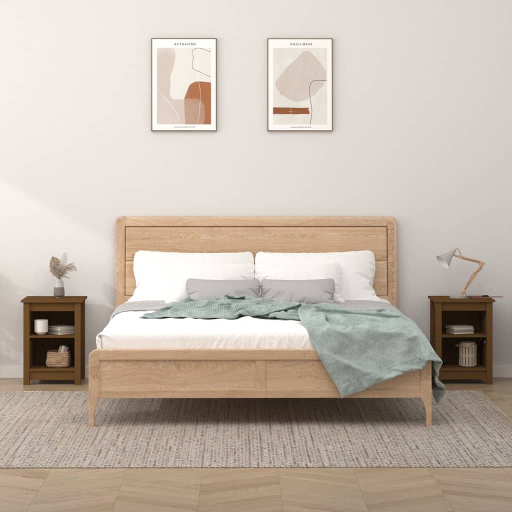Nachttische 2er Set Honigbraun Kiefer Massivholz