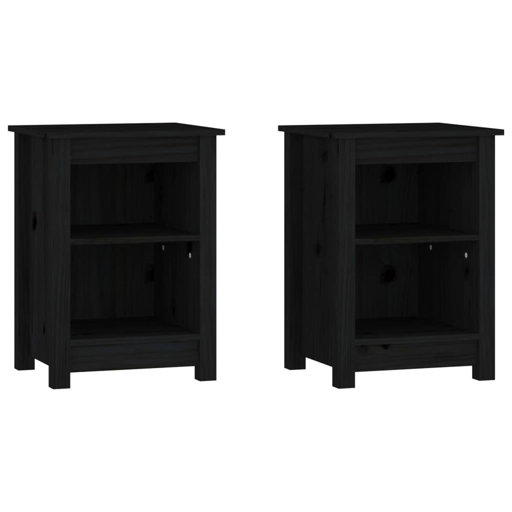 Nachttische 2er Set Schwarz Kiefer Massivholz