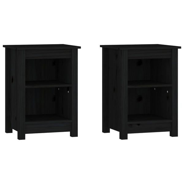 Nachttische 2er Set Schwarz Kiefer Massivholz