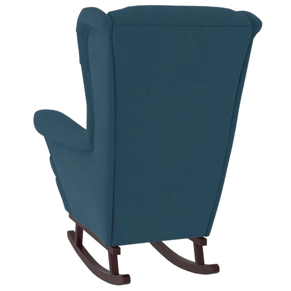 Schaukelstuhl Ohrensessel Blau Samt und Massivholz