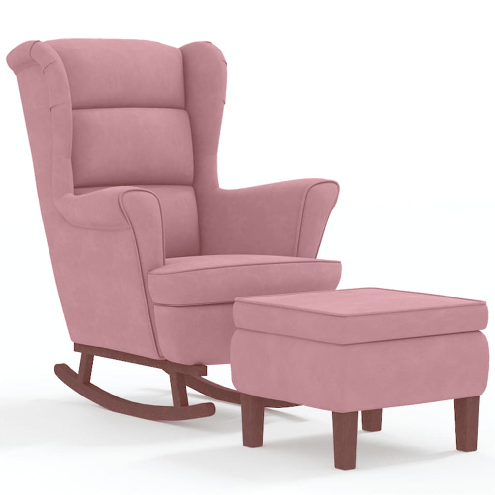 Schaukelstuhl Ohrensessel Rosa Samt und Massivholz