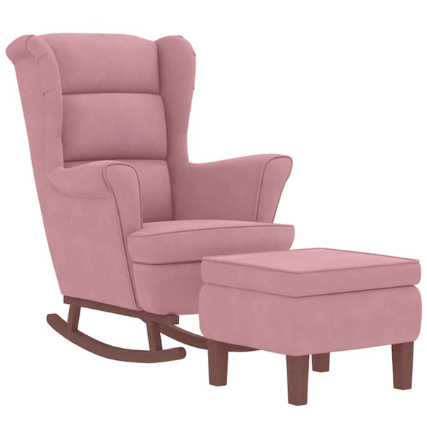 Schaukelstuhl Ohrensessel Rosa Samt und Massivholz