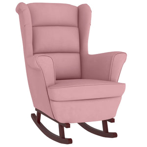 Schaukelstuhl Ohrensessel Rosa Samt und Massivholz