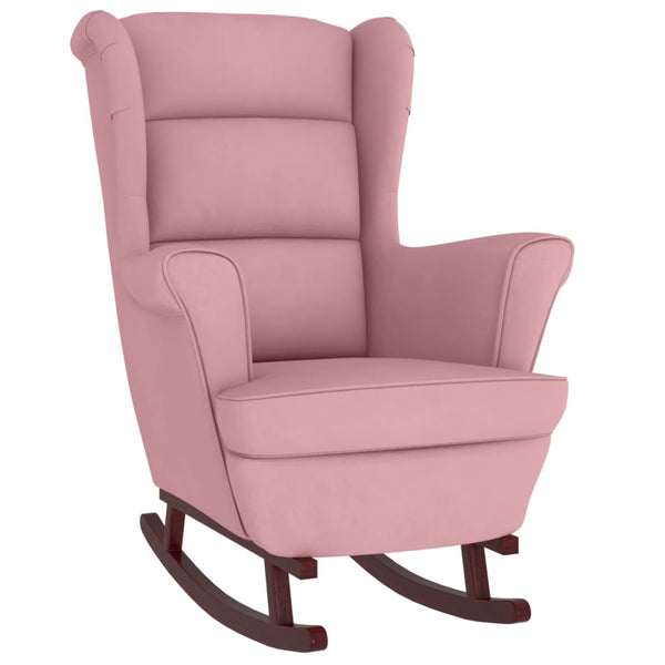 Schaukelstuhl Ohrensessel Rosa Samt und Massivholz