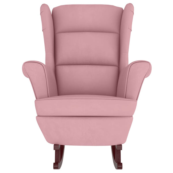 Schaukelstuhl Ohrensessel Rosa Samt und Massivholz