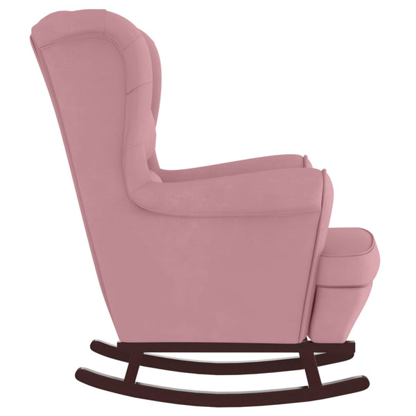 Schaukelstuhl Ohrensessel Rosa Samt und Massivholz