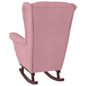 Schaukelstuhl Ohrensessel Rosa Samt und Massivholz
