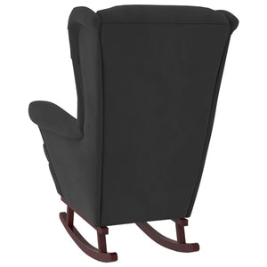 Schaukelstuhl Ohrensessel Schwarz Samt und Massivholz
