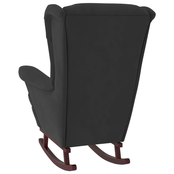 Schaukelstuhl Ohrensessel Schwarz Samt und Massivholz