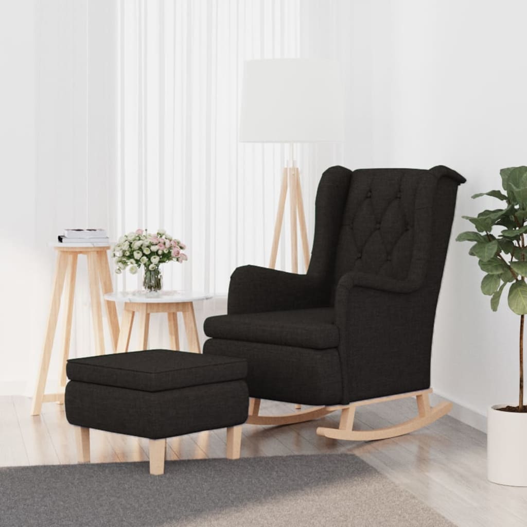 Schaukelsessel mit Hocker Schwarz Stoff
