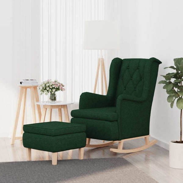 vidaXL Fauteuil à bascule avec repose-pieds Tissu Vert foncé