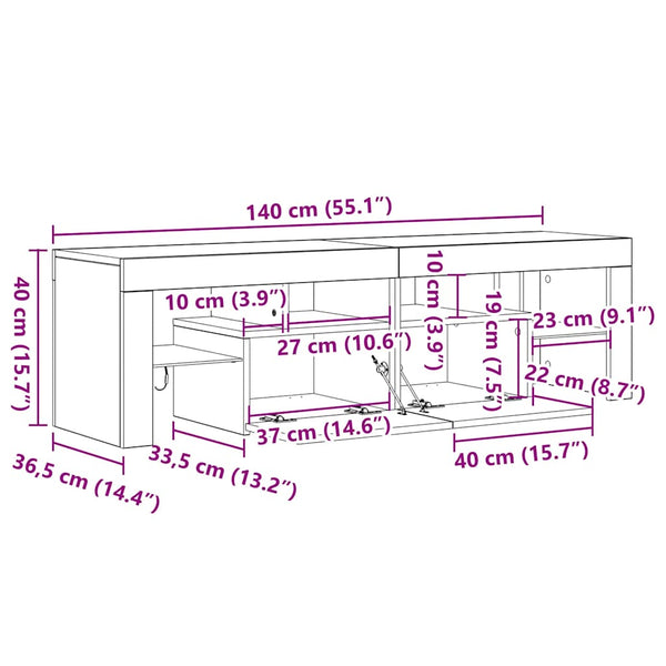 TV-Schrank Räuchereiche mit LED 140cm