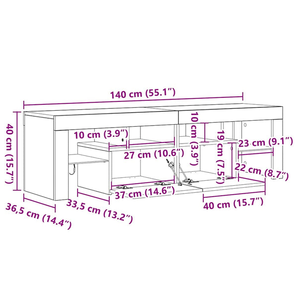 Grauer TV-Schrank mit LED-Beleuchtung 140 cm