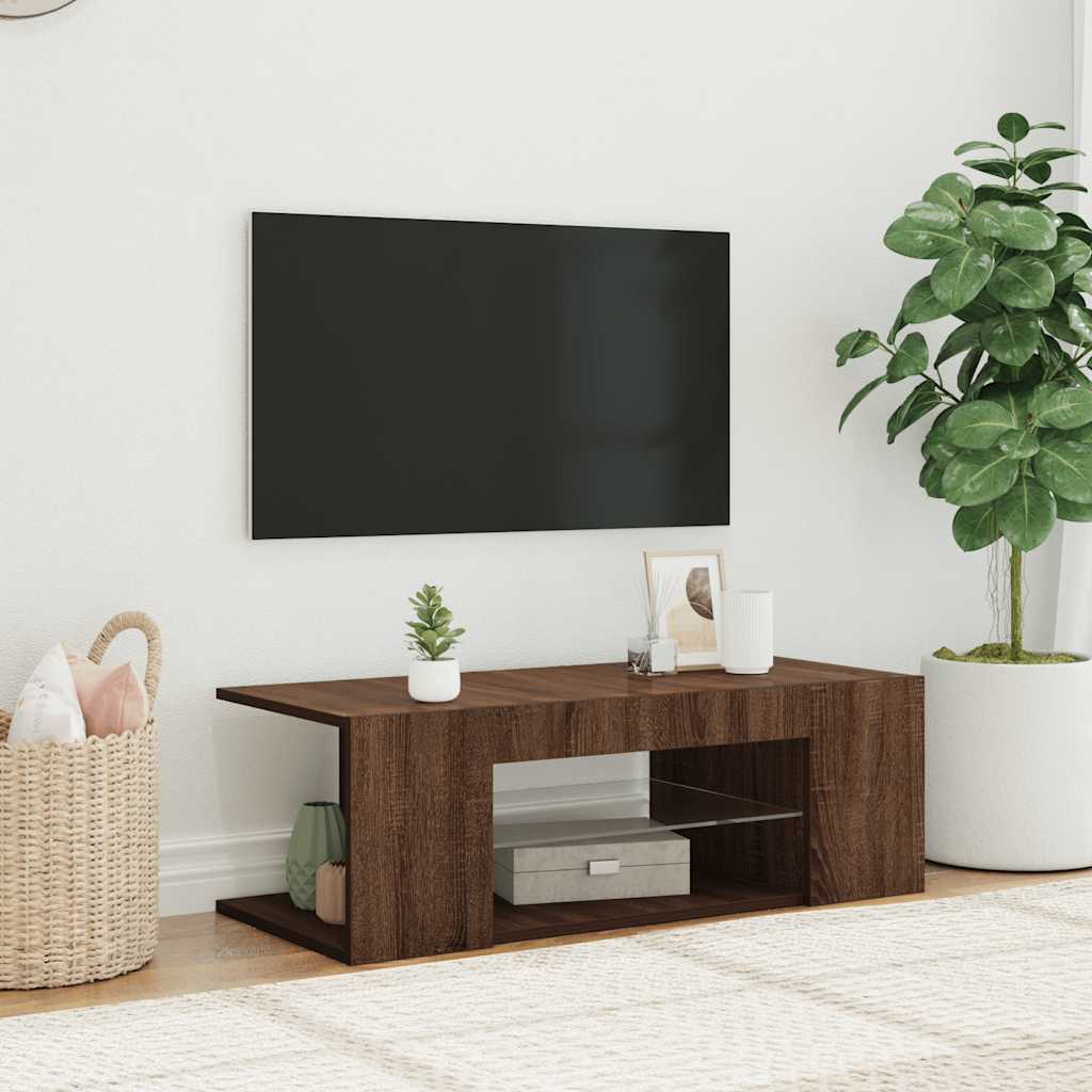 TV-Schrank mit LED Braun Eichen-Optik 90 cm