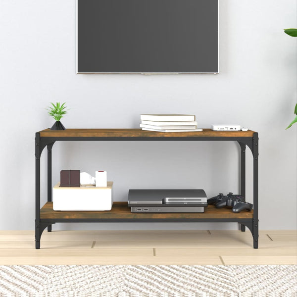vidaXL Meuble TV chêne fumé 80x33x41 cm bois d'ingénierie et acier