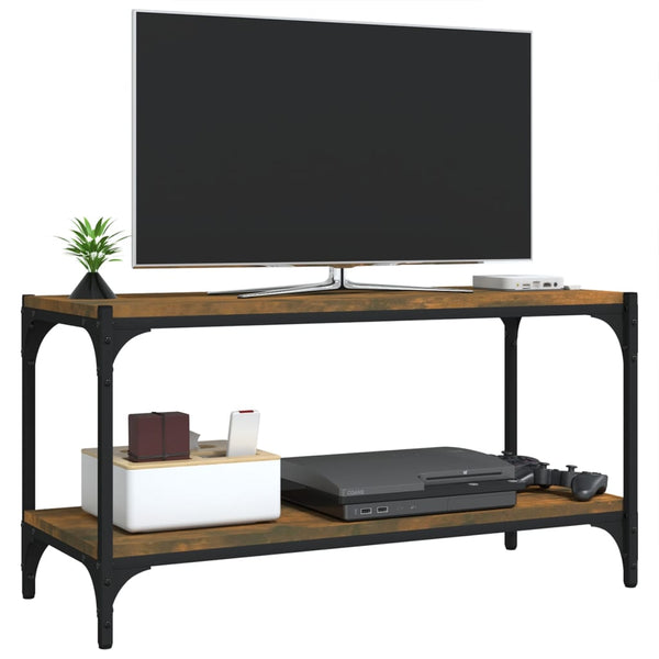 vidaXL Meuble TV chêne fumé 80x33x41 cm bois d'ingénierie et acier