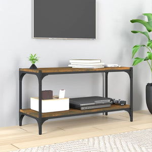 vidaXL Meuble TV chêne fumé 80x33x41 cm bois d'ingénierie et acier