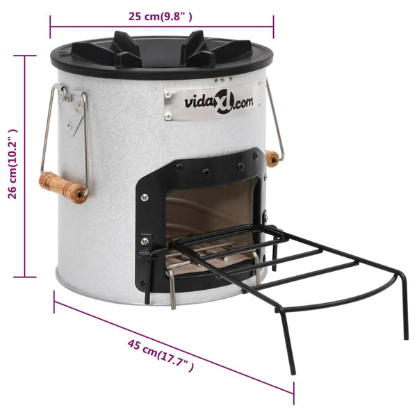 Camping Ofen Silber Stahl 45x25x26 cm