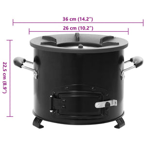 Camping Ofen Schwarz Metall 36x26x22,5 cm