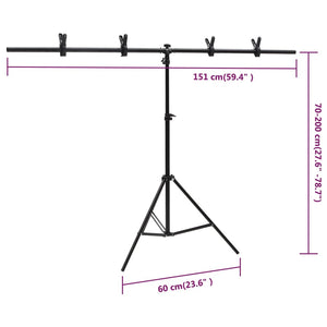 Hintergrundständer T-Form Schwarz 151x60x(70-200) cm
