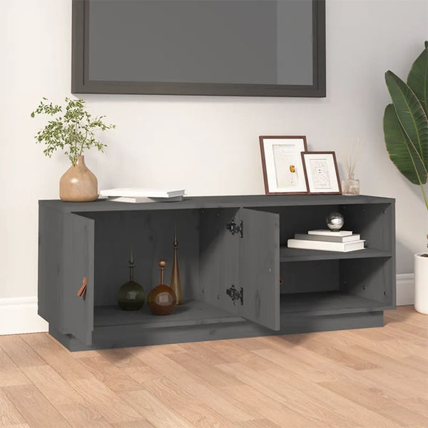Grauer TV-Schrank Kiefer Massivholz 105cm