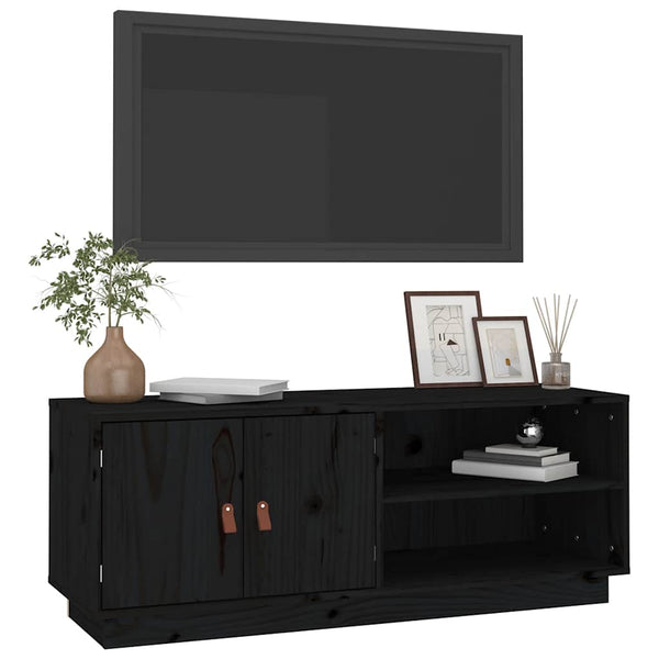 Schwarzer TV-Schrank Kiefer Massivholz 105cm