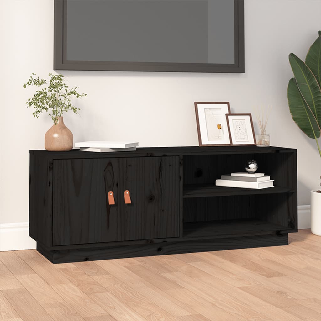 Schwarzer TV-Schrank Kiefer Massivholz 105cm