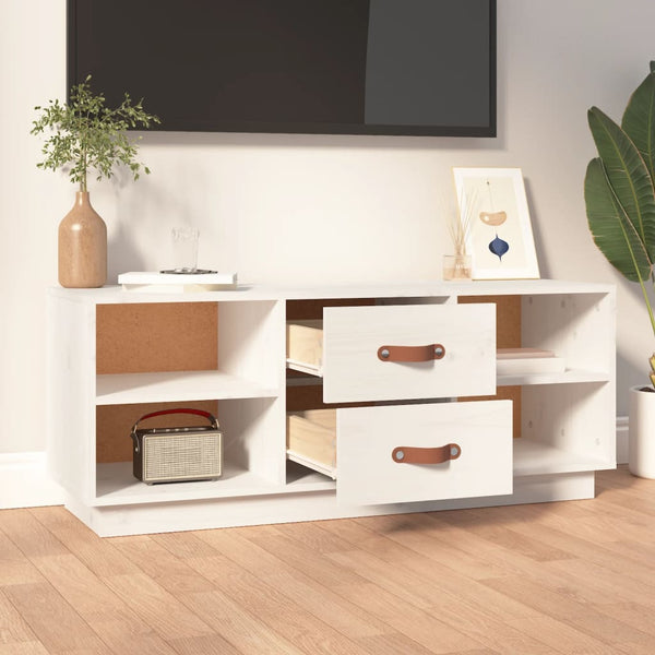 Weißer TV-Schrank Kiefer Massivholz 100cm