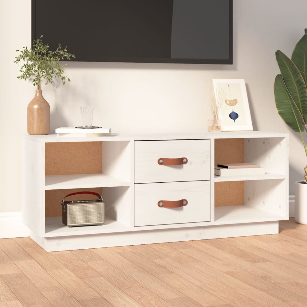 Weißer TV-Schrank Kiefer Massivholz 100cm