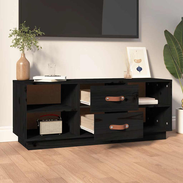 Schwarzer TV-Schrank 100cm Kiefer Massivholz