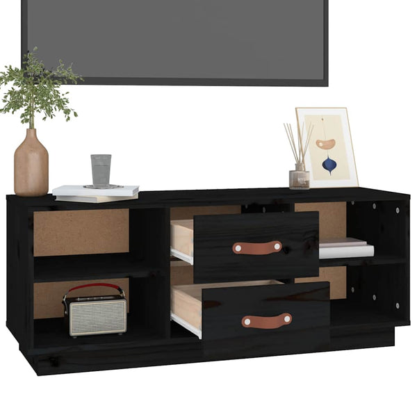 Schwarzer TV-Schrank 100cm Kiefer Massivholz