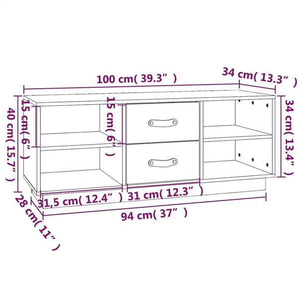 Schwarzer TV-Schrank 100cm Kiefer Massivholz